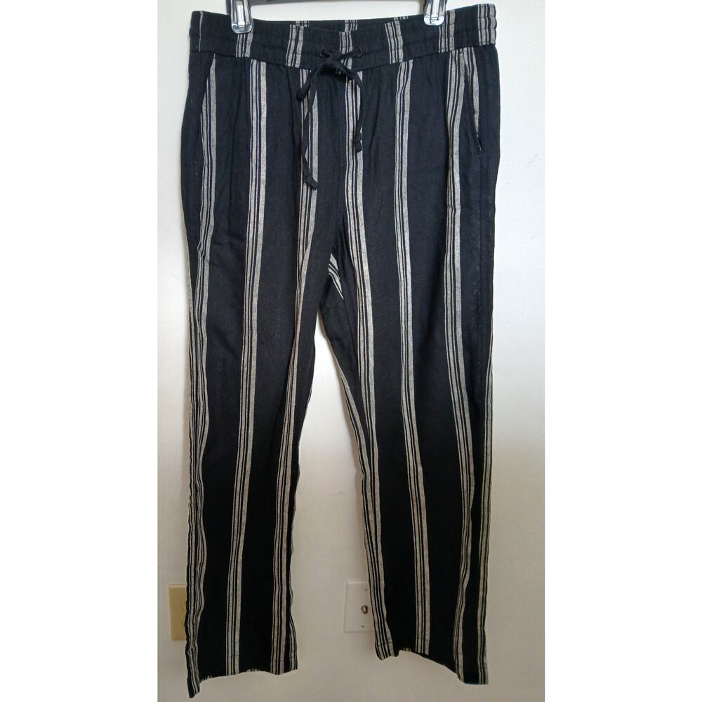 Ann Taylor Factory Black Gray Drawstring waist Medium Wide Leg Pants Linen Blend